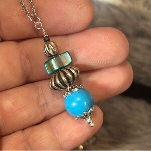Handcrafted vintage bead drop pendant on chain necklace